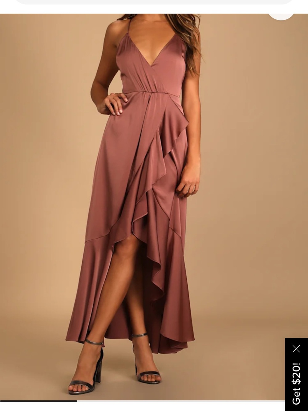 Lulu's Mauve Satin High-Low Ruffle Dress - Picture 3 of 6